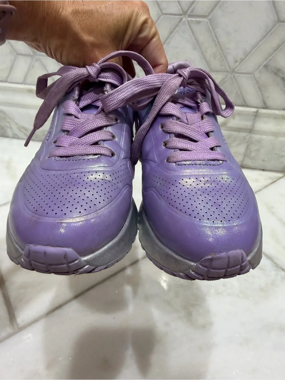 Size 12.5 Girls Skechers Uno Lite Metallic Shimmers Sneakers